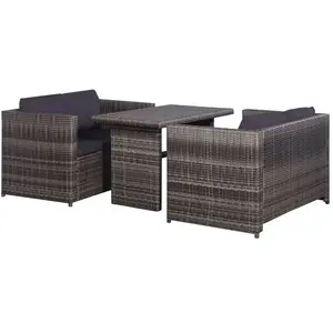 vidaXL Mobilier de bistro 3 pcs avec coussins Résine tressée Gris pas cher