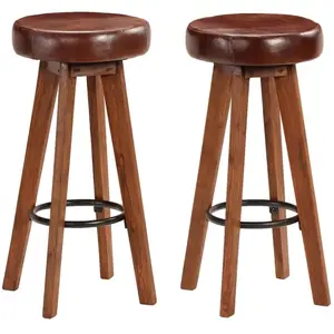 Comparateur de prix : vidaXL Chaises de bar lot de 2 cuir véritable et bois d'acacia solide