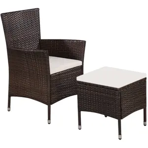 vidaXL Chaise et tabouret d'extérieur et coussins Résine tressée Brun pas cher