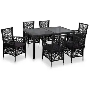 Comparateur de prix : vidaXL Mobilier à dîner d'extérieur 7 pcs Résine tressée Noir