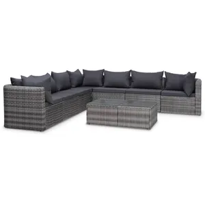 vidaXL Salon de jardin 8 pcs avec coussins Résine tressée Gris pas cher