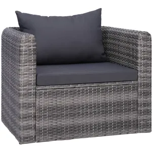 vidaXL Chaise de jardin avec coussin et oreiller Résine tressée Gris pas cher