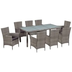 Comparateur de prix : vidaXL Mobilier à dîner de jardin 9pcs et coussins Résine tressée Gris