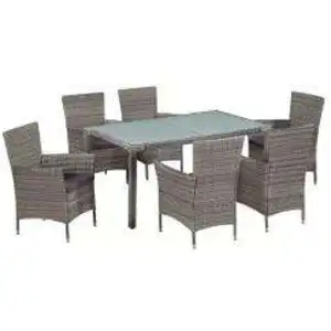 Comparateur de prix : vidaXL Mobilier à dîner de jardin 7pcs et coussins Résine tressée Gris