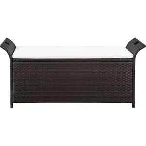 vidaXL Banc de jardin avec coussin 138 cm Résine tressée Marron pas cher