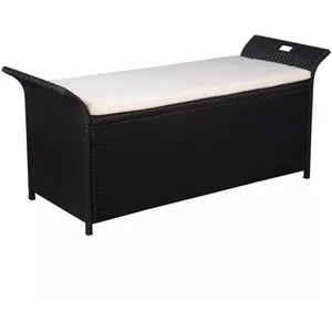 vidaXL Banc de jardin avec coussin 138 cm Résine tressée Noir 44183 pas cher