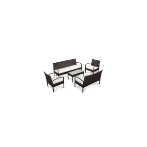 vidaXL Salon de jardin 5 pcs avec coussins Résine tressée Marron pas cher