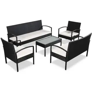 vidaXL Salon de jardin 5 pcs avec coussins Résine tressée Noir pas cher