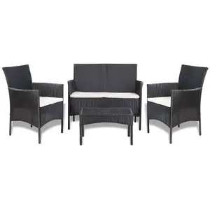 Comparateur de prix : vidaXL Salon de jardin 4 pcs avec coussins Résine tressée Noir
