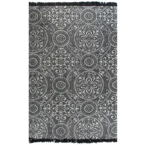 vidaXL Tapis Kilim Coton 120 x 180 cm avec motif Gris pas cher