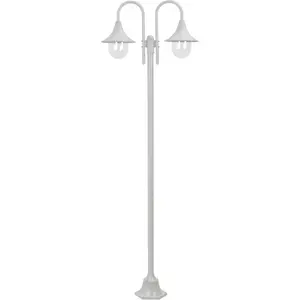Comparateur de prix : vidaXL Lampadaire de jardin E27 220 cm Aluminium 2 lanternes Blanc