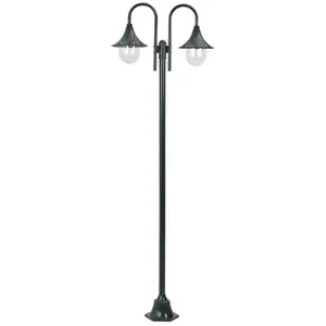 Comparateur de prix : vidaXL Lampadaire de jardin E27 220cm Aluminium 2 lanternes Vert foncé