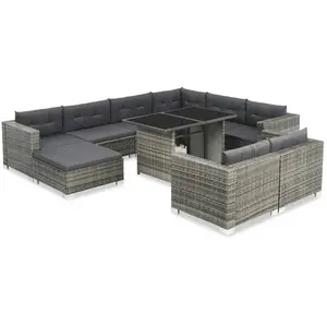 Comparateur de prix : vidaXL Salon de jardin 10 pcs avec coussins Résine tressée Gris