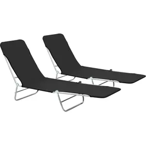 vidaXL Chaises longues pliables 2 pcs Acier et tissu Noir