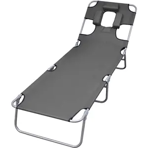 Comparateur de prix : vidaXL Chaise longue pliable et coussin de tête Dossier réglable Gris