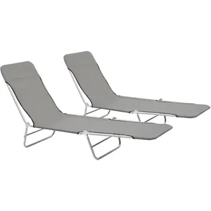 vidaXL Chaises longues pliables 2 pcs Acier et tissu Gris