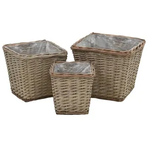vidaXL Lits surélevés 3 pcs Osier avec doublure en PE pas cher