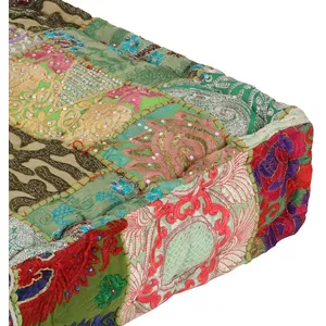 Comparateur de prix : vidaXL Pouf carré en coton fait à la main 50 x 50 x 12 cm Vert