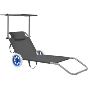 Comparateur de prix : vidaXL Chaise longue pliable avec auvent et roues Acier Gris