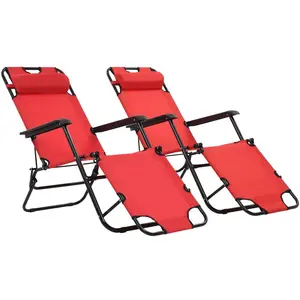 vidaXL Chaises longues pliables 2 pcs avec repose-pied Acier Rouge pas cher