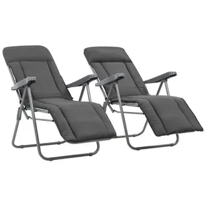 vidaXL Chaises pliables de jardin avec coussins 2 pcs Gris pas cher