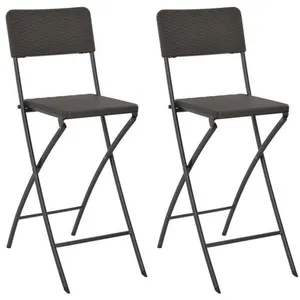 vidaXL Chaise de bar pliable 2pcs PEHD et acier Marron Aspect de rotin pas cher