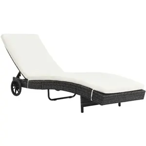 vidaXL Chaise longue avec roues et coussin Résine tressée Noir pas cher