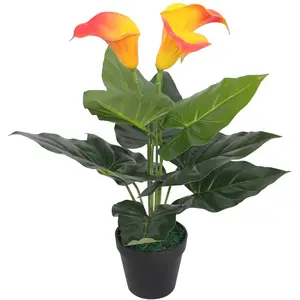 vidaXL Plante artificielle avec pot Lis Calla 45 cm Rouge et Jaune pas cher