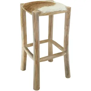vidaXL Tabouret de bar Cuir véritable et bois de teck solide pas cher