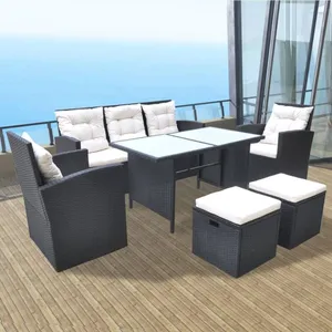 vidaXL Mobilier à dîner de jardin 6pcs et coussins Résine tressée Noir pas cher