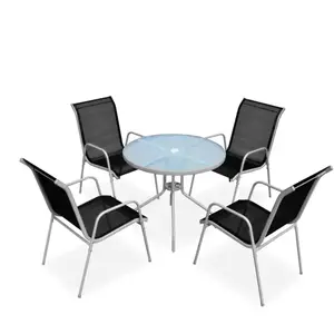 Comparateur de prix : vidaXL Mobilier de salle à manger d'extérieur 5 pcs Acier Noir