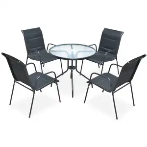 Comparateur de prix : vidaXL Mobilier de salle à manger d'extérieur 5 pcs Acier Noir