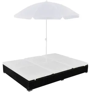 Comparateur de prix : vidaXL Chaise longue d'extérieur avec parasol Résine tressée Noir