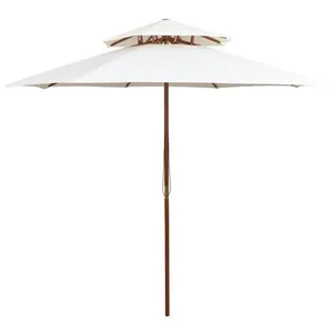 Comparateur de prix : vidaXL Vidaxl Parasol À Deux Étages Avec Poteau En Bois Blanc Crème