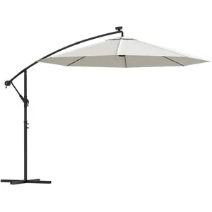 Comparateur de prix : vidaXL Parasol avec éclairage LED 300cm Poteau en métal Sable