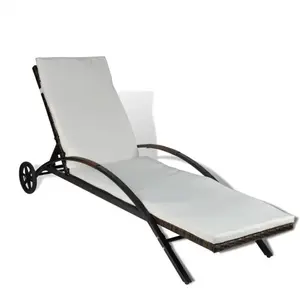 vidaXL Chaise longue avec coussin et roues Résine tressée Marron pas cher