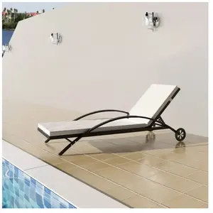 Comparateur de prix : vidaXL Chaise longue avec coussin et roues Résine tressée Noir