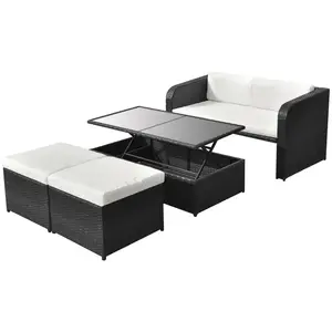 vidaXL Salon de jardin 4 pcs avec coussins Résine tressée Noir pas cher