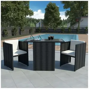 Comparateur de prix : vidaXL Mobilier de bistro 3 pcs avec coussins Résine tressée Noir