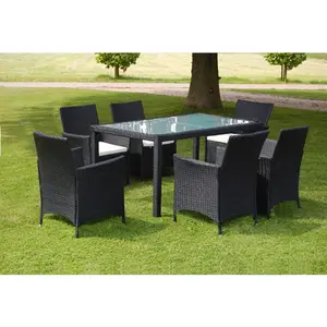 vidaXL Mobilier à dîner jardin 7 pcs avec coussins Résine tressée Noir pas cher