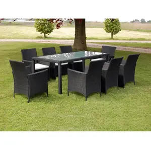 Comparateur de prix : vidaXL Mobilier à dîner de jardin 9pcs et coussins Résine tressée Noir