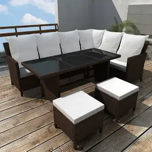 vidaXL Salon de jardin 4 pcs avec coussins Résine tressée Marron pas cher