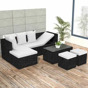 vidaXL Salon de jardin 4 pcs avec coussins Résine tressée Noir pas cher