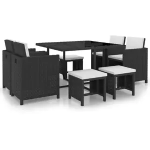 Comparateur de prix : vidaXL Ensemble à manger d’extérieur 9 pcs coussin Résine tressée Noir