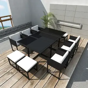 vidaXL Salon de jardin 11 pcs avec coussins Résine tressée Noir