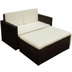 vidaXL Salon de jardin 2 pcs avec coussins Résine tressée Marron pas cher