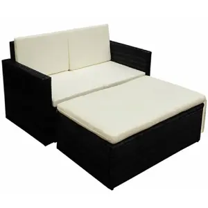 vidaXL Salon de jardin 2 pcs avec coussins Résine tressée Noir pas cher