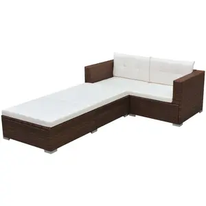 vidaXL Salon de jardin 3 pcs avec coussins Résine tressée Marron pas cher