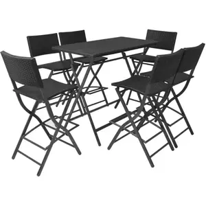 vidaXL Mobilier à dîner pliable jardin 7 pcs Acier Résine tressée Noir pas cher