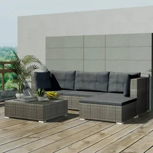 vidaXL Salon de jardin 5 pcs avec coussins résine tressée gris pas cher